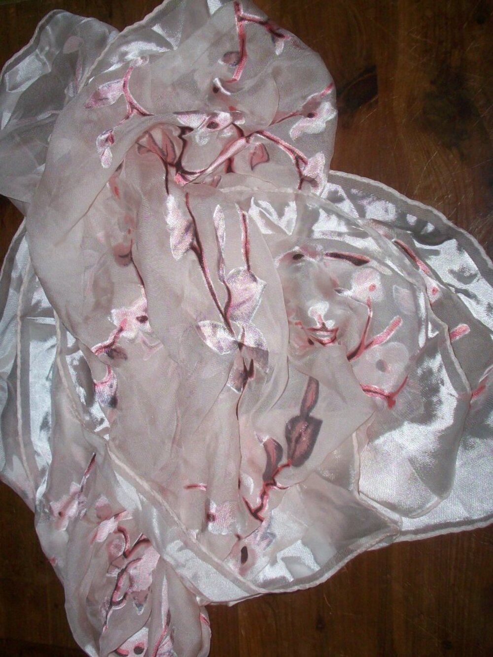 Women's Sheer Chiffon Floral Cherry Blossom Spring Scarf Pink Cream coquette